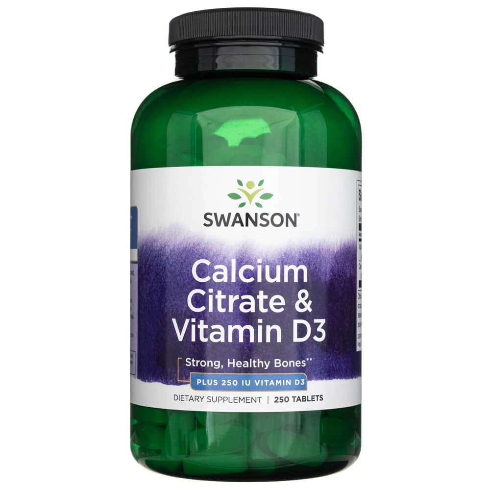 SWANSON kalcio citratas ir vitaminas D3 – 250 tablečių
