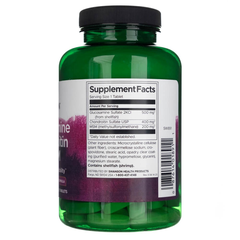SWANSON gliukozaminas, chondroitinas ir MSM 500 mg – 120 tablečių