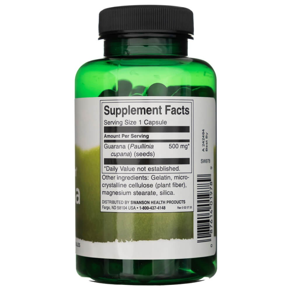 SWANSON guarana 500 mg – 100 kapsulių