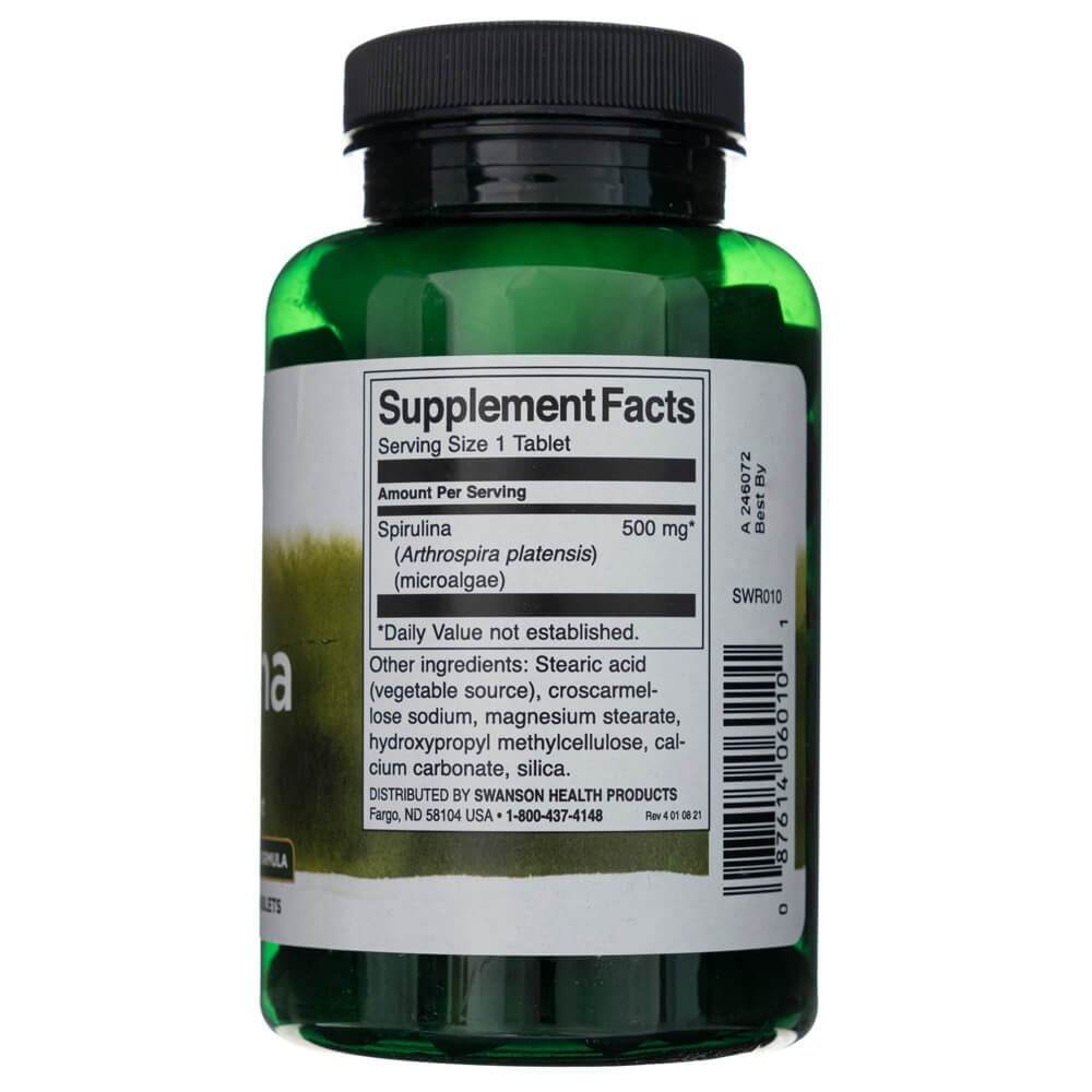 SWANSON Spirulina 500 mg – 180 tablečių