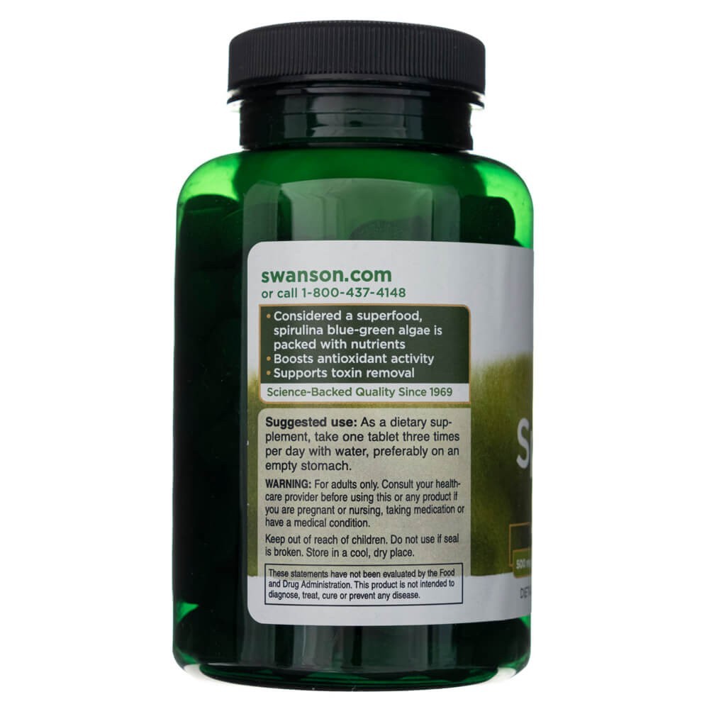 SWANSON Spirulina 500 mg – 180 tablečių