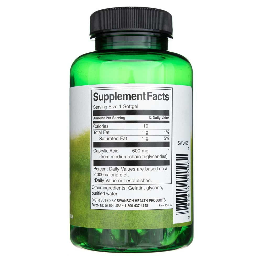 SWANSON kaprilo rūgštis 600 mg – 60 kapsulių