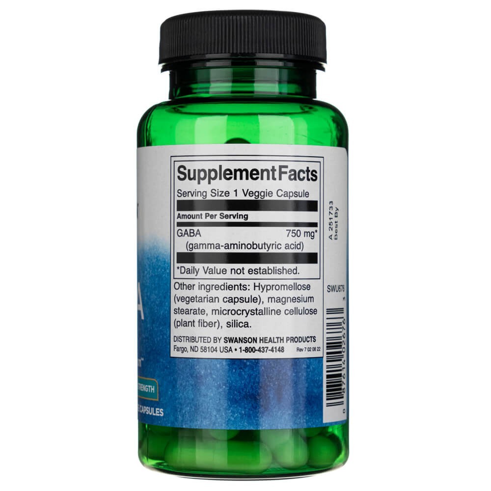 SWANSON GABA maksimalaus stiprumo 750 mg – 60 kapsulių